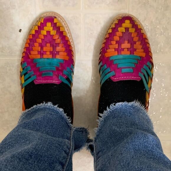 Colorful Woven Leather Huaraches Size 8 - Picture 8 of 8